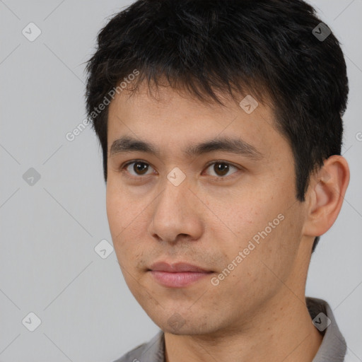 Neutral asian young-adult male with short  black hair and brown eyes