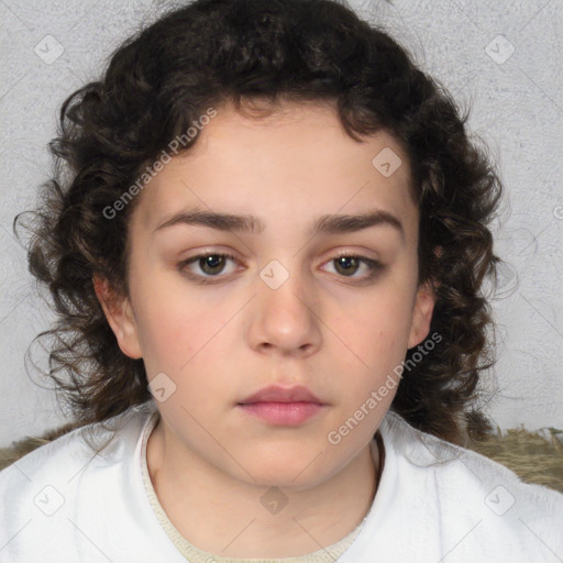 Neutral white child female with medium  brown hair and brown eyes