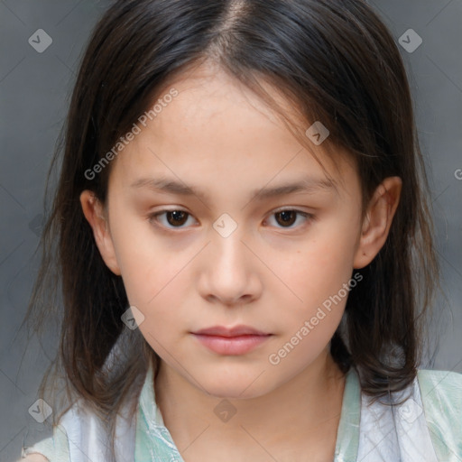 Neutral white child female with medium  brown hair and brown eyes