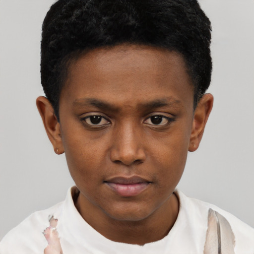Neutral black young-adult male with short  brown hair and brown eyes