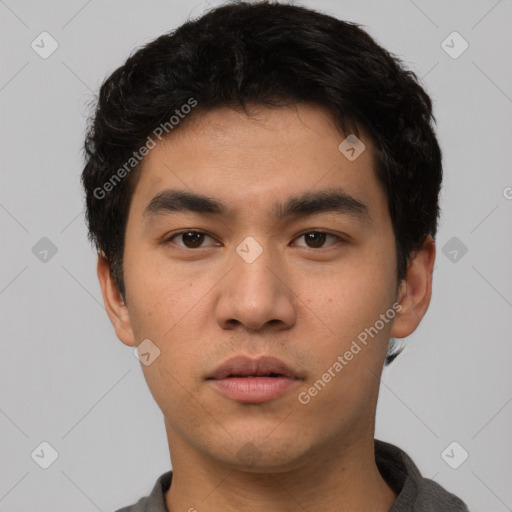 Neutral asian young-adult male with short  black hair and brown eyes