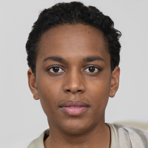 Neutral black young-adult male with short  brown hair and brown eyes