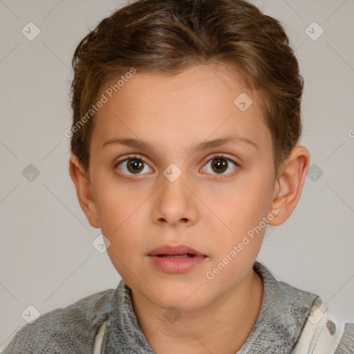 Neutral white child female with short  brown hair and brown eyes