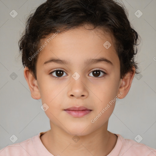 Neutral white child female with short  brown hair and brown eyes