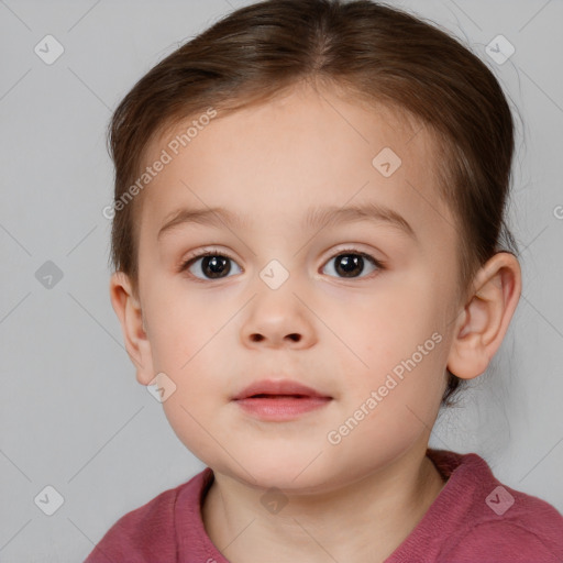 Neutral white child female with short  brown hair and brown eyes