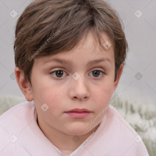 Neutral white child female with short  brown hair and brown eyes