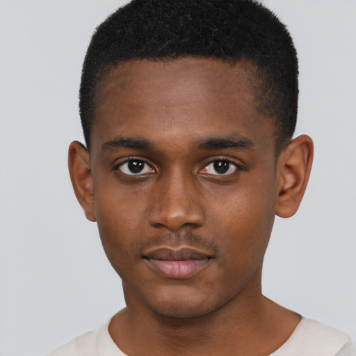 Neutral black young-adult male with short  brown hair and brown eyes