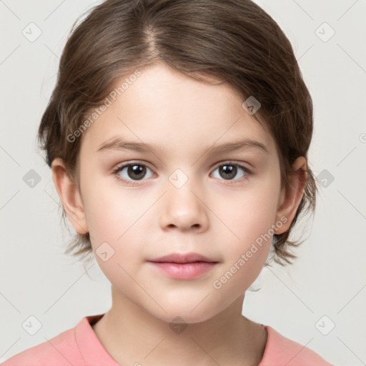 Neutral white child female with medium  brown hair and brown eyes