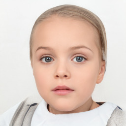 Neutral white child female with short  brown hair and blue eyes