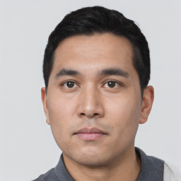 Neutral asian young-adult male with short  black hair and brown eyes