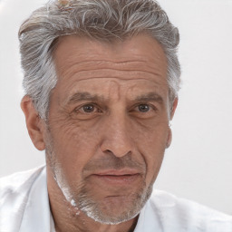 Neutral white middle-aged male with short  gray hair and brown eyes