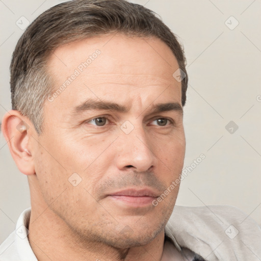 Neutral white adult male with short  brown hair and brown eyes