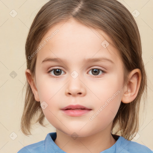 Neutral white child female with medium  brown hair and brown eyes