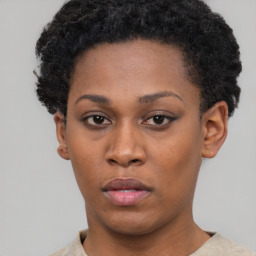 Neutral black young-adult female with short  brown hair and brown eyes