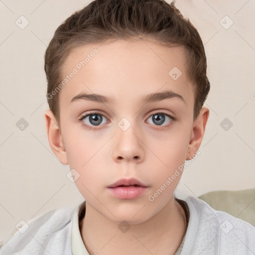 Neutral white child female with short  brown hair and brown eyes