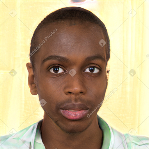 Neutral black young-adult male with short  brown hair and brown eyes