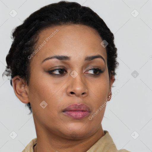 Neutral black young-adult female with short  brown hair and brown eyes