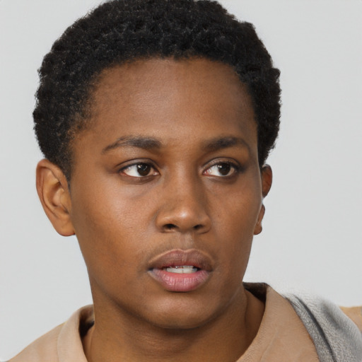 Neutral black young-adult male with short  brown hair and brown eyes