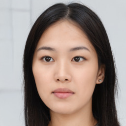 Neutral asian young-adult female with long  black hair and brown eyes