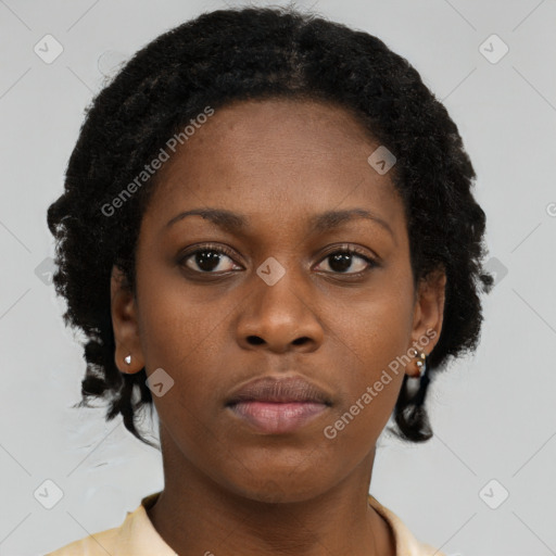 Neutral black young-adult female with short  brown hair and brown eyes