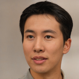 Neutral asian young-adult male with short  brown hair and brown eyes