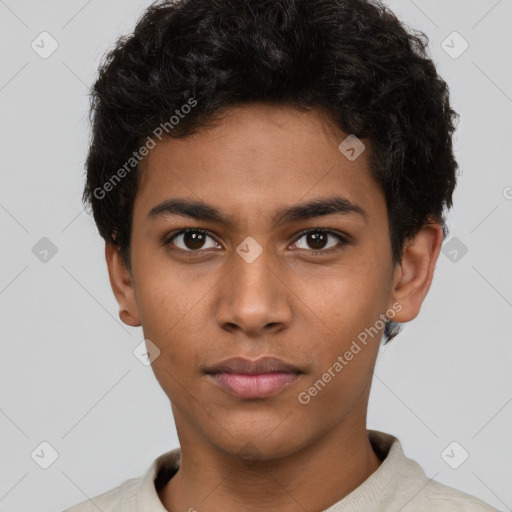 Neutral latino young-adult male with short  brown hair and brown eyes