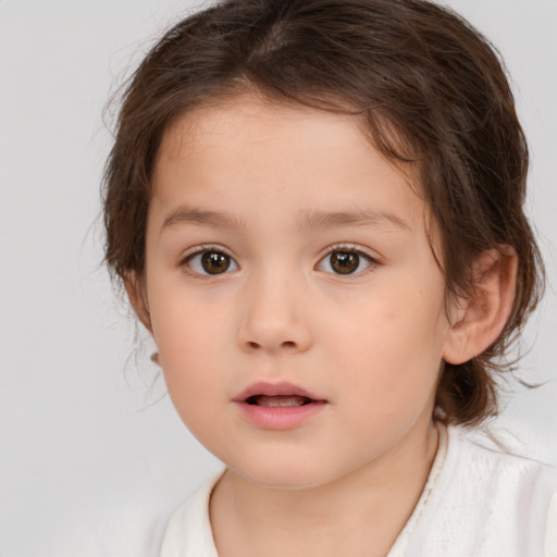 Neutral white child female with medium  brown hair and brown eyes