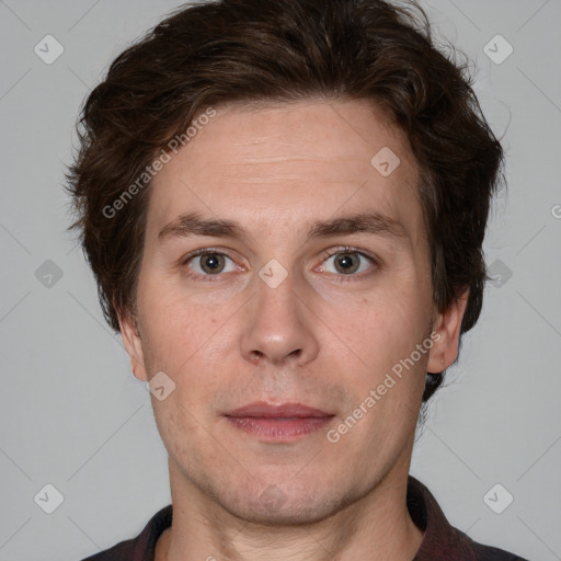 Neutral white adult male with short  brown hair and brown eyes