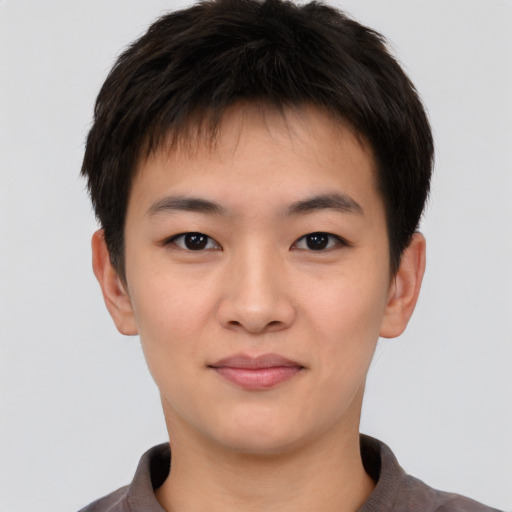 Neutral asian young-adult male with short  brown hair and brown eyes