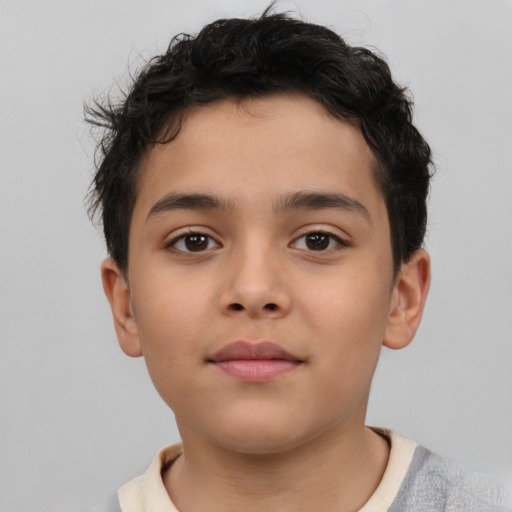 Neutral latino child male with short  brown hair and brown eyes