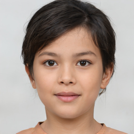 Neutral white child female with medium  brown hair and brown eyes