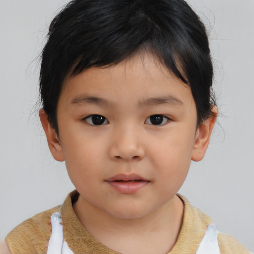 Neutral asian child male with short  brown hair and brown eyes