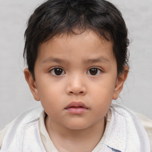 Neutral asian child male with short  brown hair and brown eyes