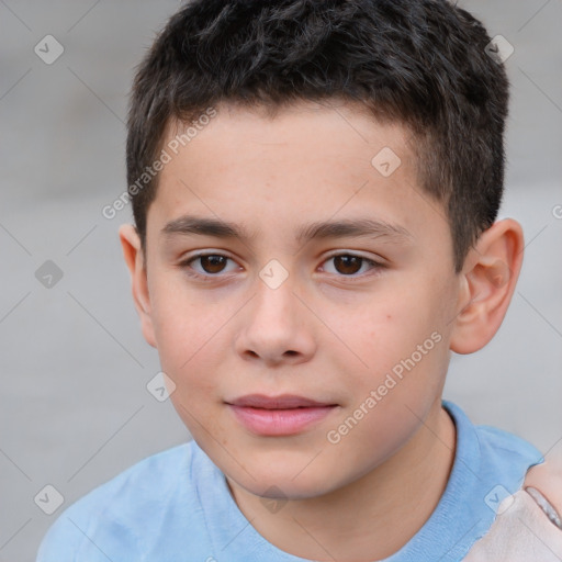 Joyful white child male with short  brown hair and brown eyes