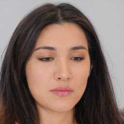 Neutral asian young-adult female with long  brown hair and brown eyes