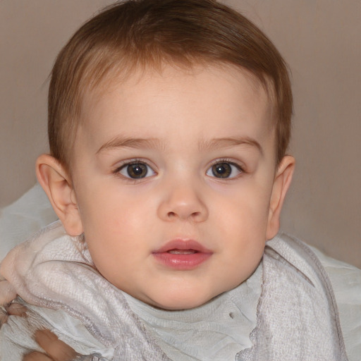 Neutral white child female with short  brown hair and brown eyes