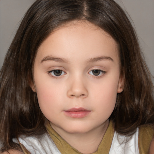 Neutral white child female with medium  brown hair and brown eyes