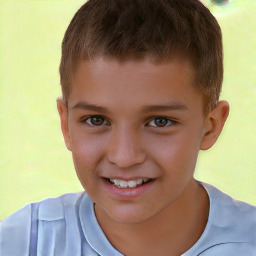 Joyful white child male with short  brown hair and brown eyes