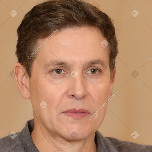 Neutral white adult male with short  brown hair and brown eyes