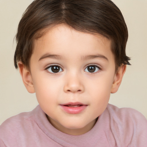 Neutral white child female with short  brown hair and brown eyes