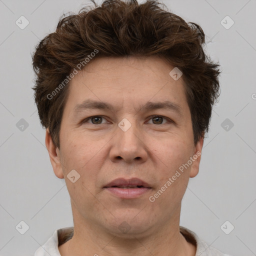 Neutral white adult male with short  brown hair and brown eyes