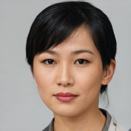 Neutral asian young-adult female with medium  black hair and brown eyes