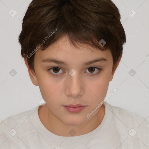 Neutral white child female with short  brown hair and brown eyes