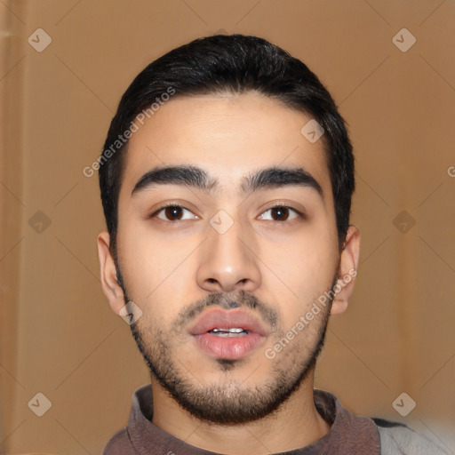 Neutral asian young-adult male with short  black hair and brown eyes