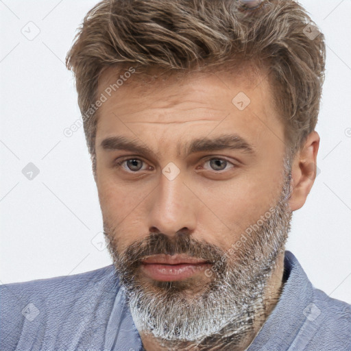 Neutral white adult male with short  brown hair and brown eyes