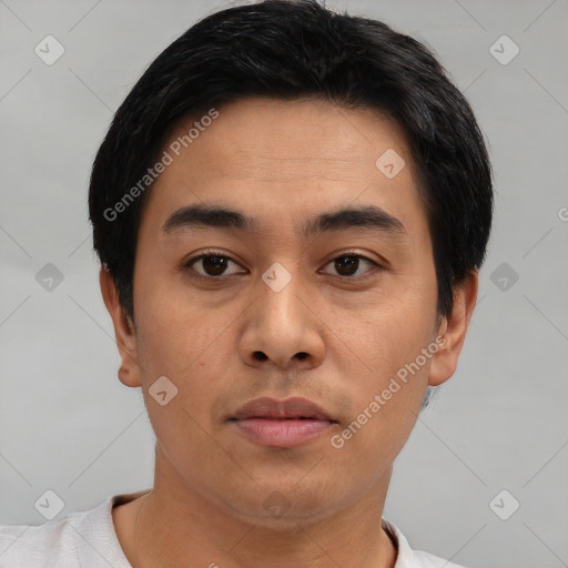 Neutral asian young-adult male with short  black hair and brown eyes