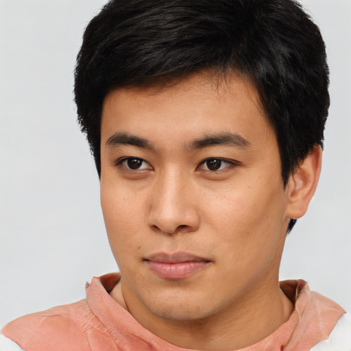 Neutral asian young-adult male with short  brown hair and brown eyes