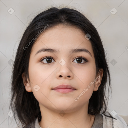 Neutral white child female with medium  brown hair and brown eyes