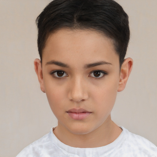 Neutral white child female with short  brown hair and brown eyes