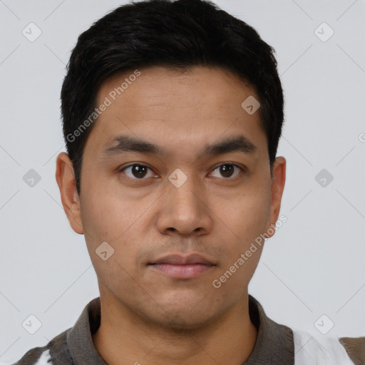 Neutral asian young-adult male with short  black hair and brown eyes